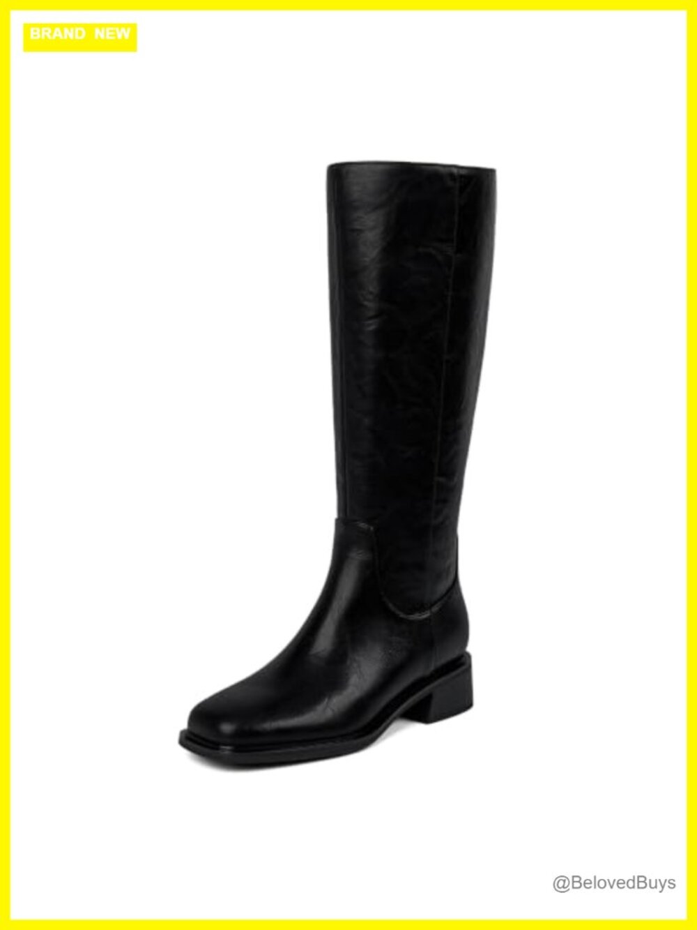 Knee High Boots Low Heel Flat Tall Faux Leather Square Toe Women